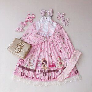 Angels Heart Honey Jam Sweet Lolita Dress size M Pink Lace & Ribbon